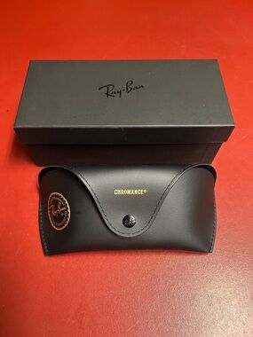 Ray-Ban Black and Gold Chromance Sunglasses Case with Box